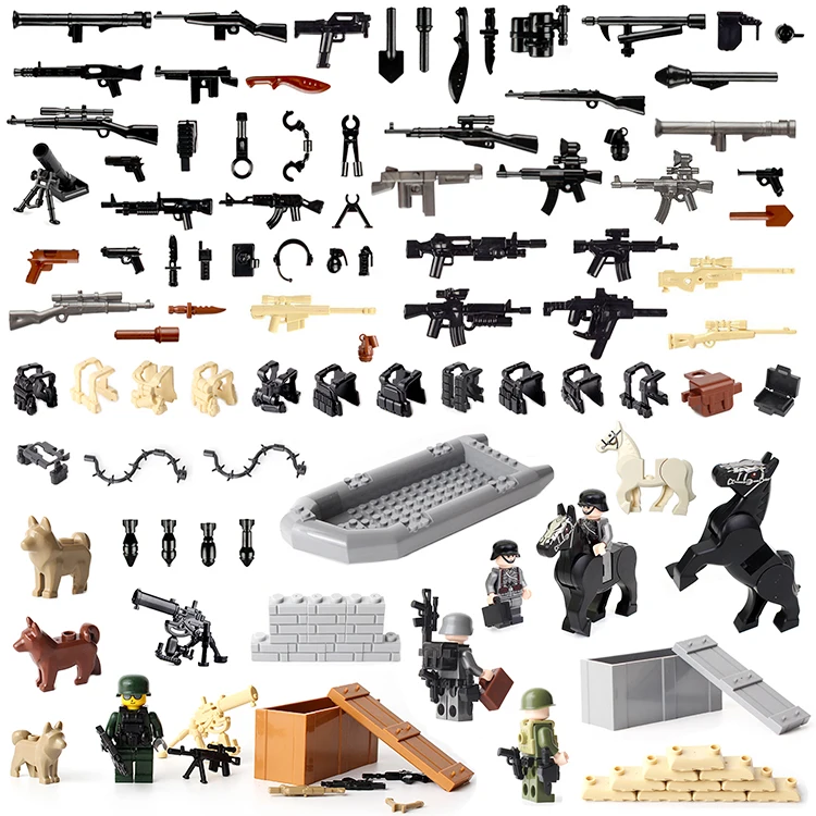 

Military Series Weapon Building Blocks Machine Guns Backpack Horse Police Helmet Ww2 Soldier Accessories MOC DIY Bricks Set Toys
