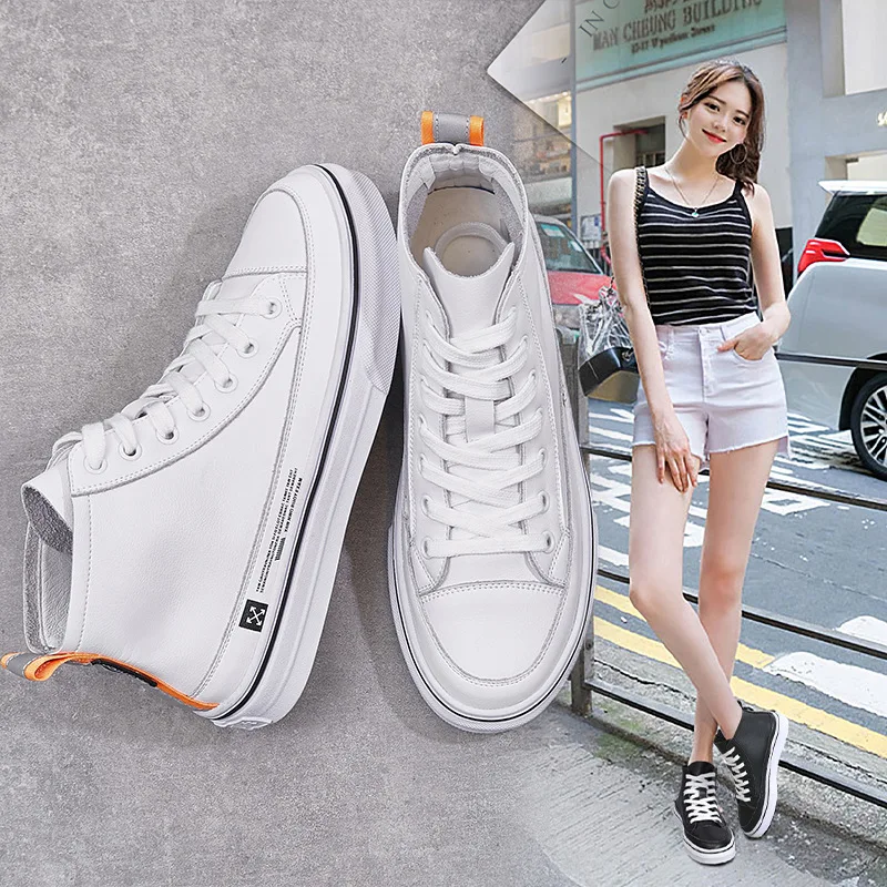 

2019 New Style Autumn And Winter Hight-top Casual Leather Shoes White Shoes Korean-style Ulzzang Harajuku Versatile Casual Versa