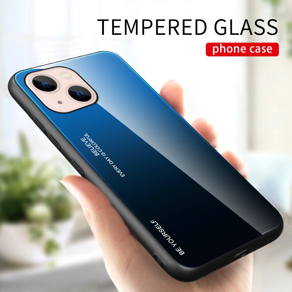 For Iphone 13PRO 12 11Pro Max XR XS X 8 7 Plus SE2020 Gradient Glass Phone Cases Dazzle Color Shell Tempered Glass Cover wallet phone case