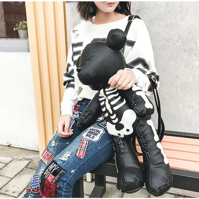 Дропшиппинг, Модный женский рюкзак с изображением скелета медведя, школьные сумки в стиле панк, дизайнерские рюкзаки для девочек-подростков, подарки