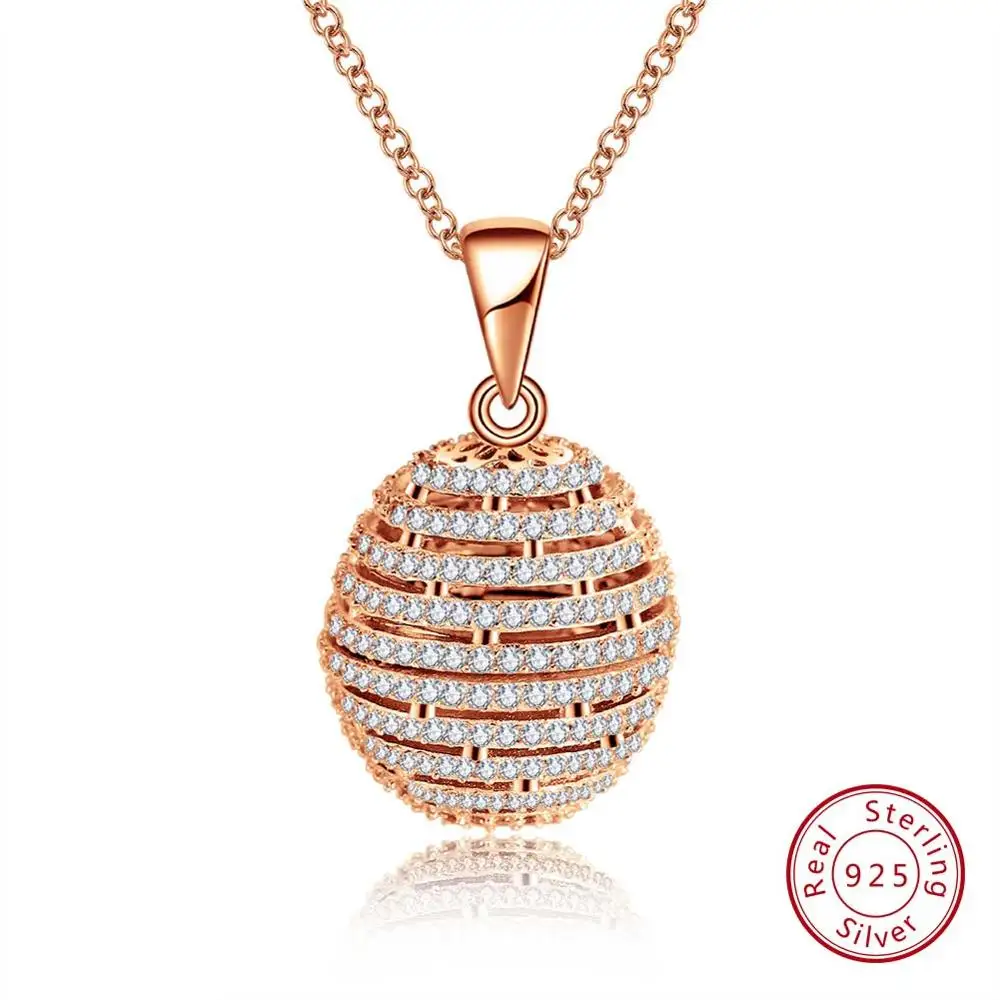 Rose Gold Color ORSA JEWELS Высокое качество модное круглое 925 пробы Серебряное ожерелье и кулон AAA CZ ожерелье s с 45 см цепочкой SN74 - Цвет камня: Rose Gold Color
