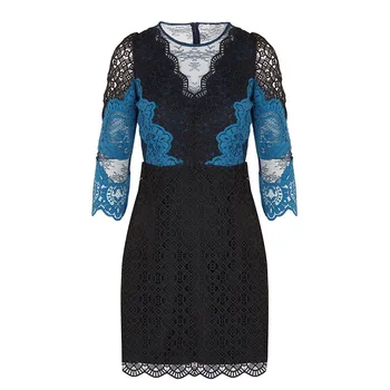 

Brand Fashion Women High-end Luxury Summer Slim Elegant Contrast Color Lace Dress