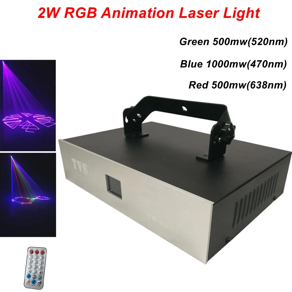 Free Shipping 2W Full Color Animation Laser Light 2000MW RGB 3IN1 LED Beam Lights Remote Control For Party DJ Bar Lighting Shows