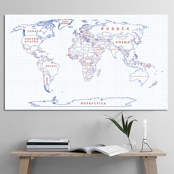 

Mesh pattern World Map Poster Size Wall Decoration Large Map of The World 80x46cm Waterproof canvas map