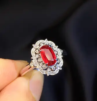 

P331 Ruby Ring Fine Jewelry 18K White Gold Natural 0.74ct Pigeon Blood Red Ruby Gemstones Female's Wedding Diamonds Fine Rings