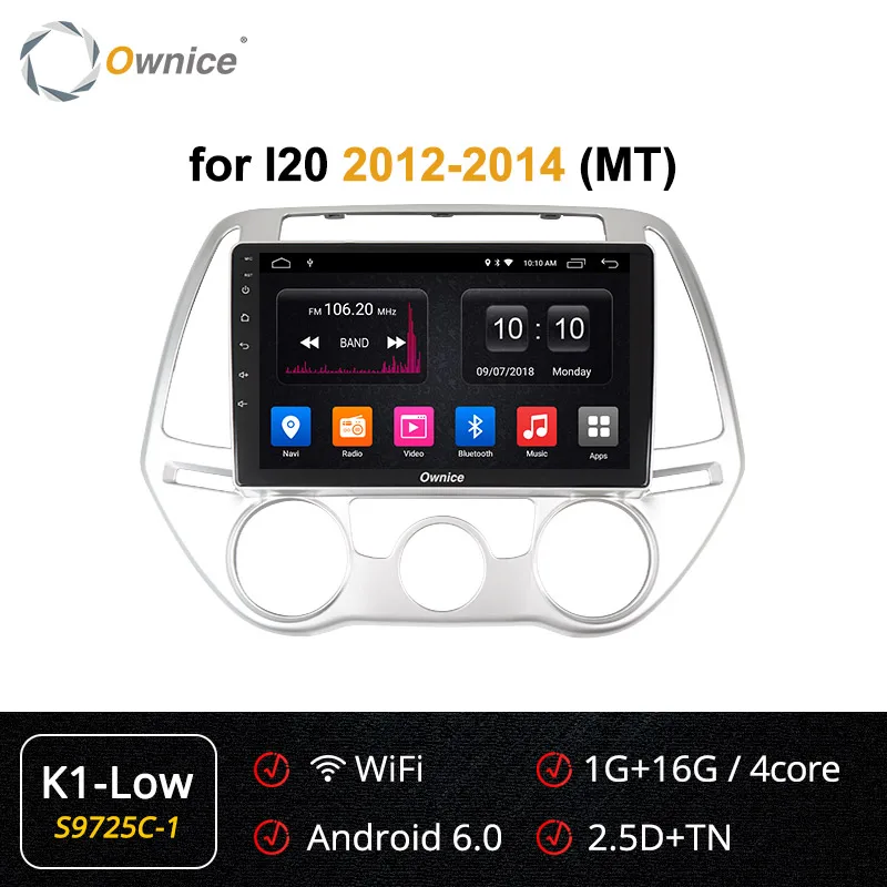 S9725-1 K1 LOW Ownice gps стерео Android 9,0 K3 K5 K6 автомобильный Радио плеер для hyundai I-20 i20 2012- Восьмиядерный 4G LTE DSP 360 панорама оптический - Цвет: S9725-1 K1 LOW
