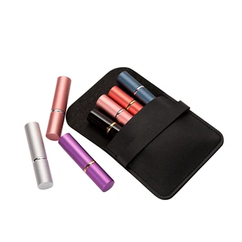 

4pcs 5ml Mini Aluminum Pump Spray Bottle Leather Bag Portable Refillable Perfume Atomizer Empty Cosmetics Container for Travel