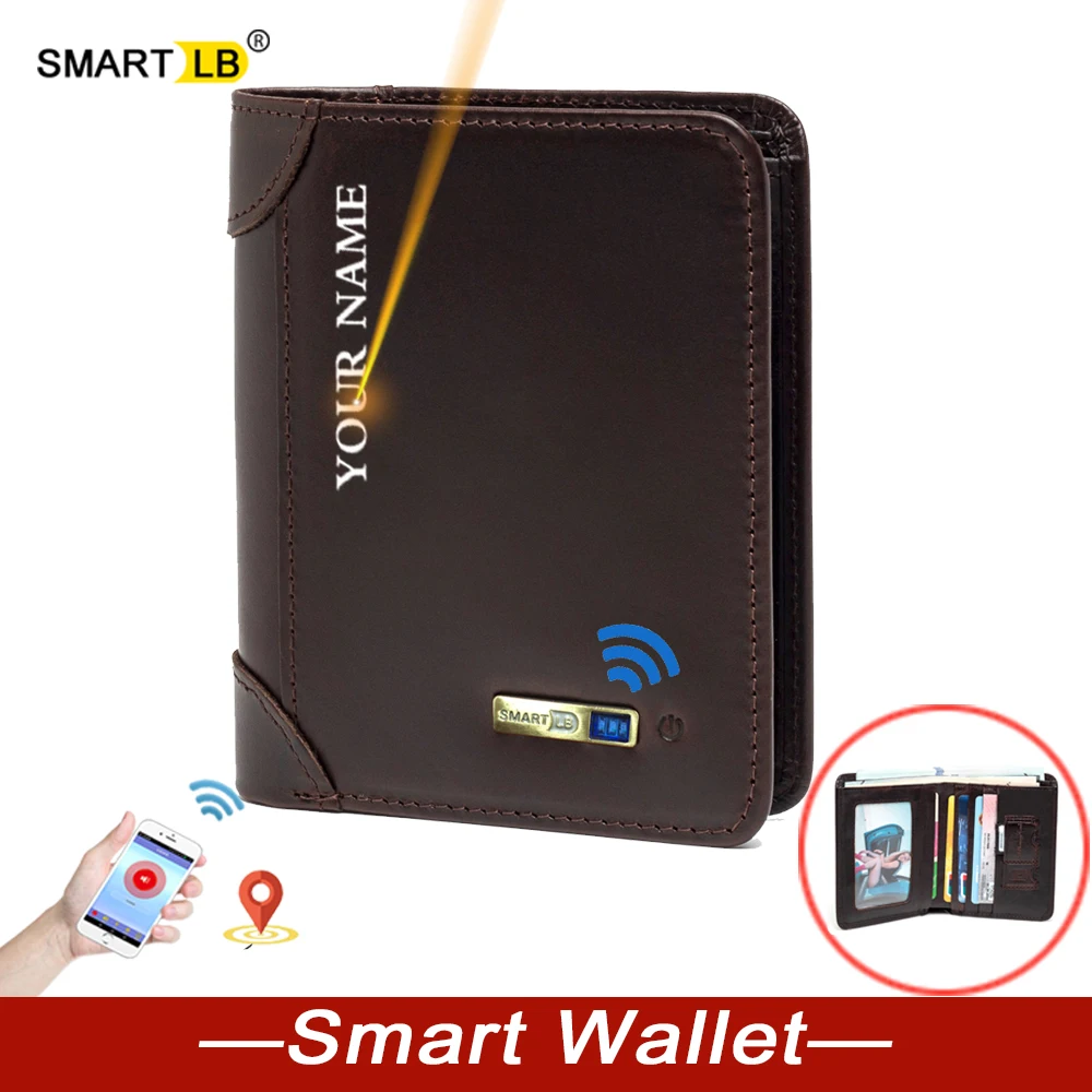 Men's Smart Wallet Genuine Leather airtag GPS luxury Wallets purse card holder high quality wallet for men Free Engraving | Багаж и