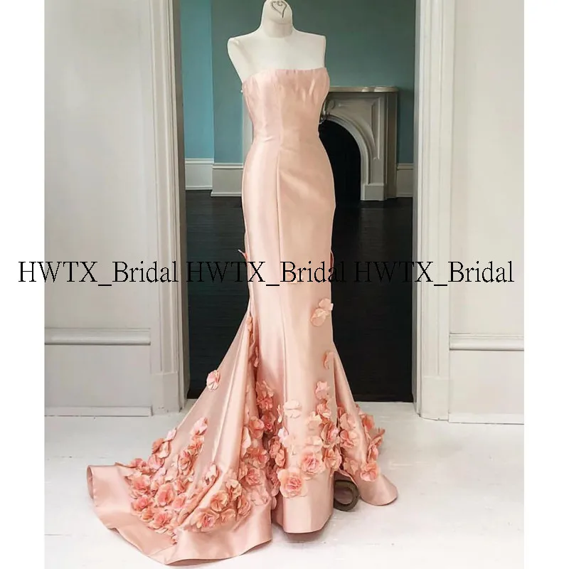 HWTX_Bridal, Элегантное длинное вечернее платье, новая мода, 3D цветы, сатин, без бретелек, сексуальное, Русалка, платье для выпускного вечера, официальное, вечернее платье