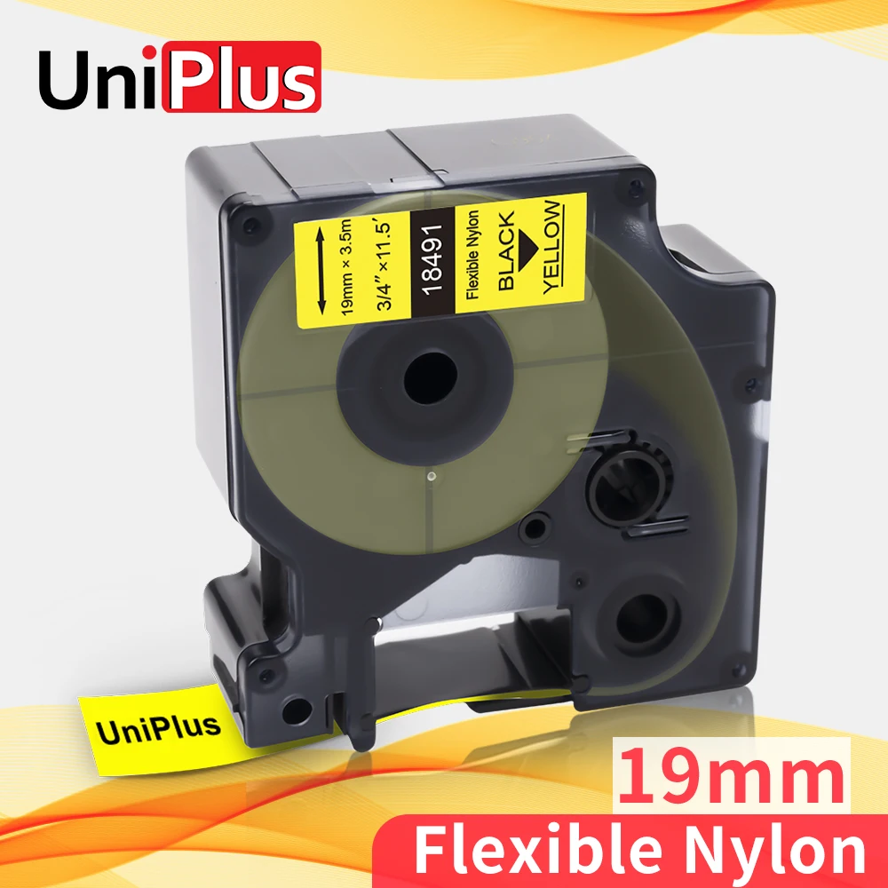 10PK Black on Yellow 18491 Flexible Nylon Label Tape 19mm for Dymo RHINO 5000 