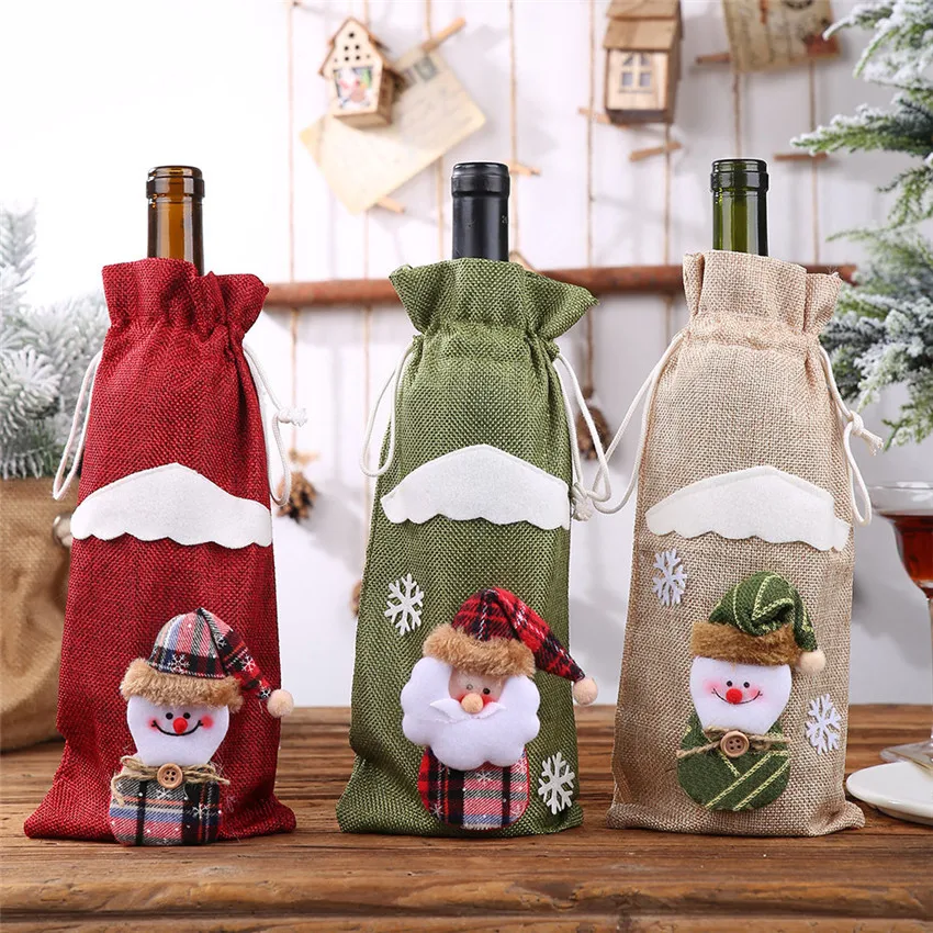 

New Christmas Red Wine Bottle Cover Bags Santa Claus Tree Doll Ornament Dinner Table Party Xmas Gift Decoration