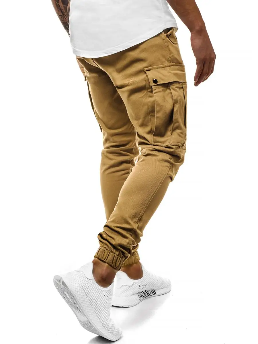 Men Pants Pocket design Casual Sports Trousers Cargo Sweatpants Slim Fitness Gray Khaki Black New