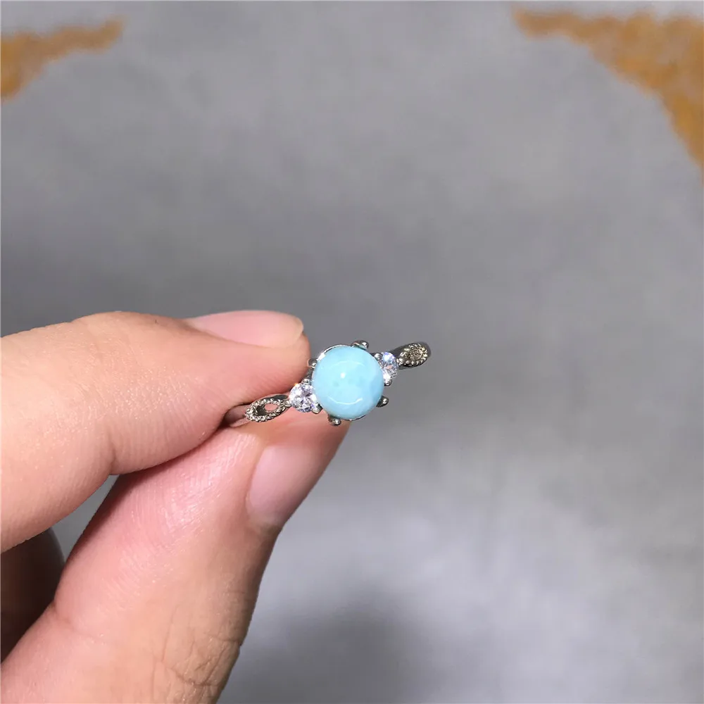 

Adjustable Ring 6mm Natural Blue Larimar Ring For Woman Man Beads Stone 925 Silver Gemstone Fashion Engagement Jewelry AAAAA