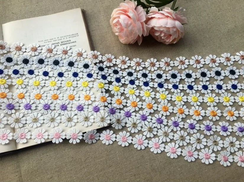 Lace Fabric Lace Ribbon Lace Garment Accessories Lace Sewing Supplies Lace Decoration Lace Accessories Lace Sewing Accessories 2 Yards/lot 8 Colors Daisy Flower Lace Trim Knitting Wedding Embroidered DIY Supplies