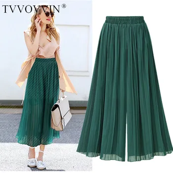 

Elastic Pleated Chiffon Flare Bottoms High Waist Loose Pants Female Street Trousers Big Size Summer Autumn 4XL loose F984