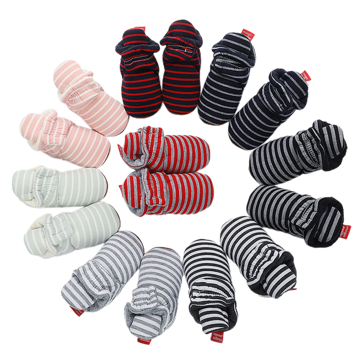 

Baby Cozy Booties 0-12M Infant Girls Boys Warm Classic Striped Indoor Slippers Socks with Non-Skid Toddle First Walkers