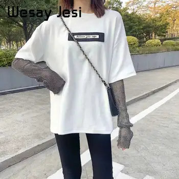 

Spring WomenT-shirt High street vintage o-neck long sleeve t shirt women harajuku oversized simple tshirts women plus size