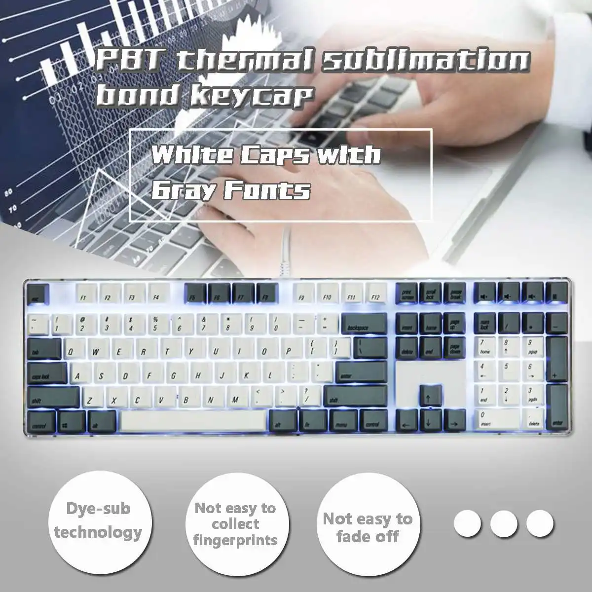 

INSMA PBT Magicforce 108 Key English Languag White Gray Color Dye-sub Keycaps Keycap Set for Mechanical Keyboard