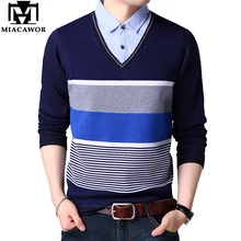 MIACAWOR мужской свитер, вязанный зимний шерстяной свитер, хлопковый флисовый теплый пуловер для мужчин, Корейская повседневная мужская одежда Y157