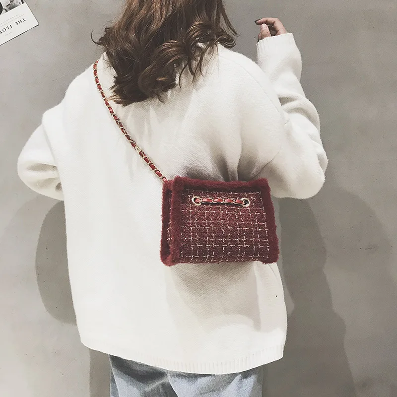 

Autumn And Winter Bag Women's 2018 New Style Fashion Korean-style Versatile Shoulder Chain Maomao Bag Fashion Woolen Cloth Squar