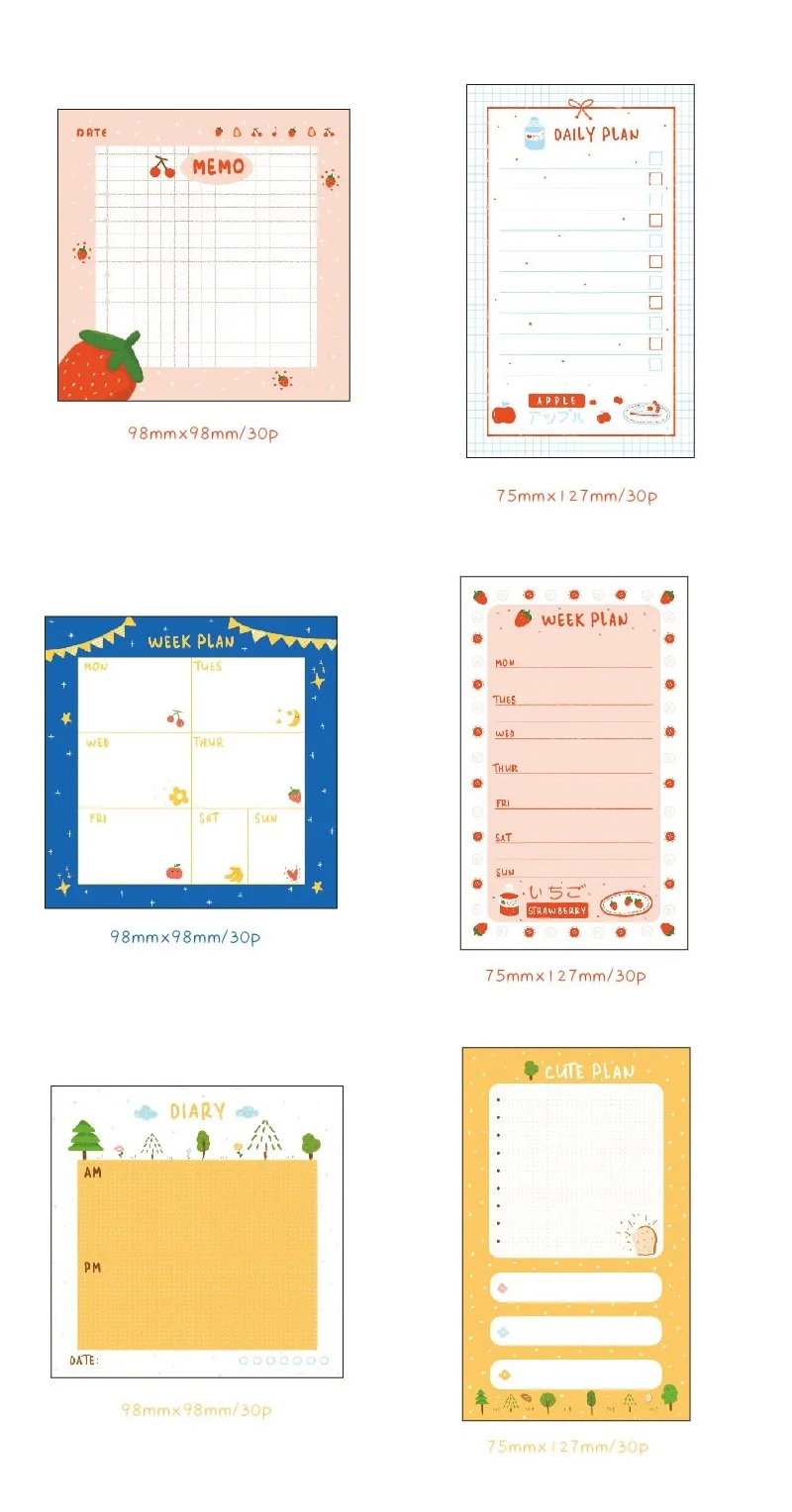 2шт Мультфильм дневник блок самоклеящейся бумаги для записей Мини милый фруктовый хлеб на ежедневную неделю план клейкая Памятка pad post стикер it Офис школа A6686