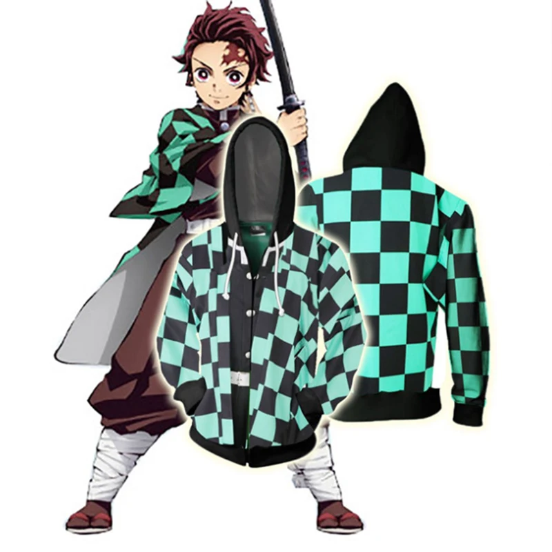 Толстовка Tanjirou мужская с 3D-принтом свитшот капюшоном Demon Slayer Kimetsu no Yaiba