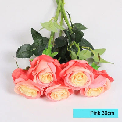 Pink 1 Xuanxiaotong 5 шт. / Компл. Фиолетовая Роза Искусственный Шелк Цветы Букет Свадьба Венок Тема Украшения Осень Главная Декор Стола - Цвет: Pink 1