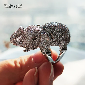 

Very Large Elephant ring Women Animal Jewelry Full Crystal Cubic zirconia stones Big Rings Copper Jewellery