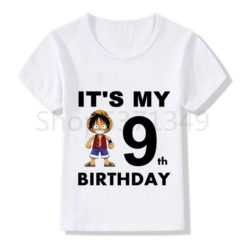 Цельный LUFFY мультфильм футболка «С Днем Рождения» Happy футболка «С Днем Рождения» с принтом забавные детские футболки, футболка для мальчиков и девочек, Рубашка с короткими рукавами футболка «С Днем Рождения» - Цвет: WhiteI