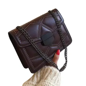 

PinShang Women Rivet Satchel Chain Bag PU Leather Cross-body Single Shoulder Retro Messenger Bag