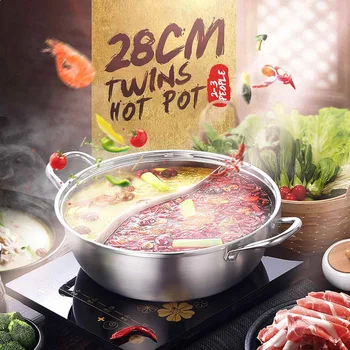 

28cm Hot Pot Twin Divided Stainless Steel 28cm Cookware Induction Little Sheep Pot Hot Pot Ruled Compatible Soup Stock Pots