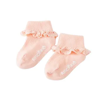 

Newborn Baby Girls Lace Ruffle Socks Cotton Trim Antiskid Baby Cute Anti-Slip Solid Pink White Letter Print Ankle Socks