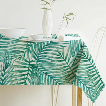 

Tropical Green Plants Printed Table Cloth Cotton Linen Fabric Pastoral Style Home Dining Table Cover For Kitchen Room Decor