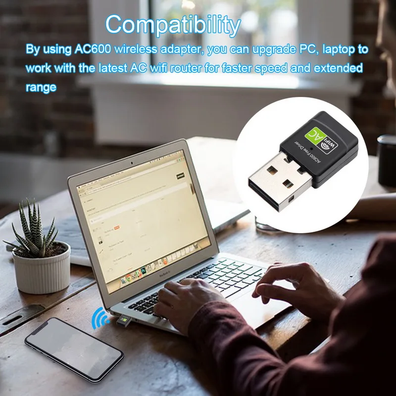 USB Wifi адаптер 600 Мбит/с Ethernet приемник двухдиапазонный беспроводной ключ сетевая