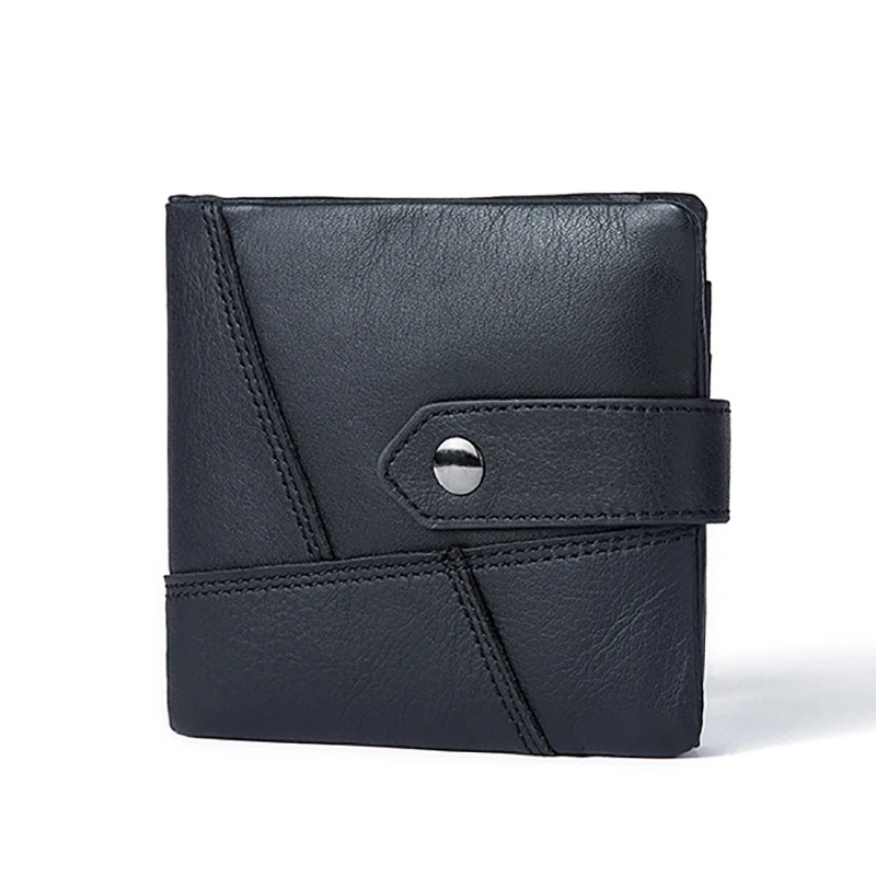 Black wallet Кожаный мужской короткий кошелек, брендовый Ретро кошелек из воловьей кожи для монет, многофункциональная ручная монета, карман для фото, маленький кредитный кошелек - Цвет: Black wallet