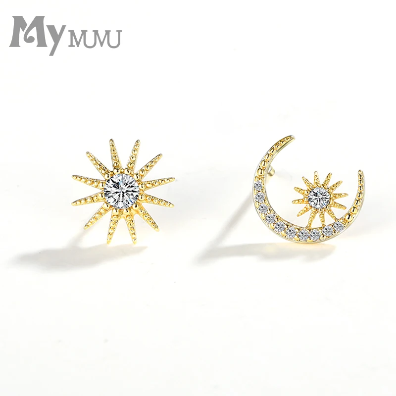 

2019 New Fashion Earrings Star Moon Asymmetric Small Earrings 925 Silver Needle Personality Simple Earrings z652