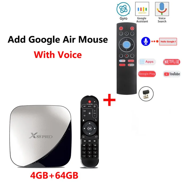 X88 PRO tv Box Android 9,0 4 Гб ram 64 ГБ 32 ГБ Google Voice Assistant RK3318 четырехъядерный 2,4G Wifi поддерживает YouTube 4K HD телеприставка - Цвет: 4GB64GB add T1G