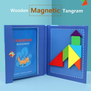 

Children Wooden Magnetic Tangram Puzzle Travel Game Educational Book Kids Toys jigsaw picture puzzles for adults toy игрушки