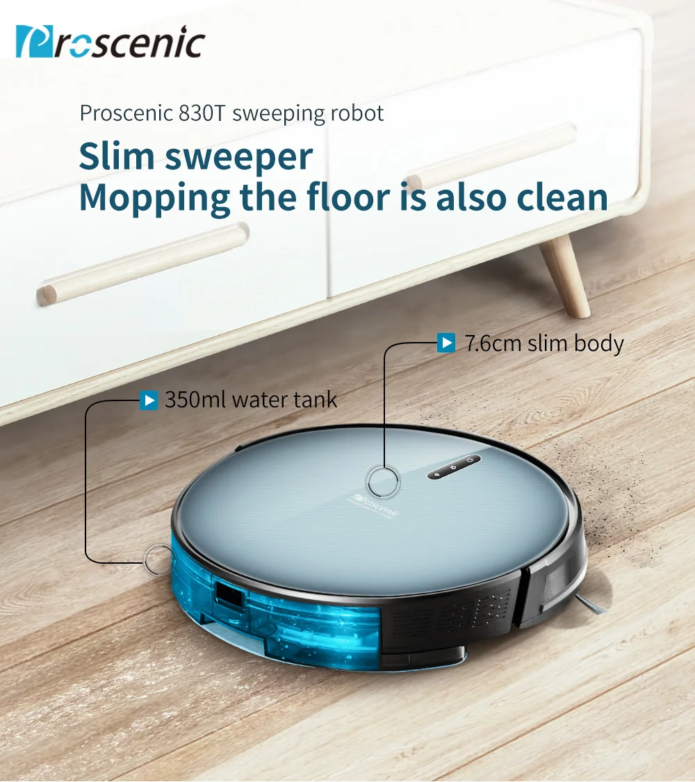 2020 Version Proscenic 830T Robot Vacuum Cleaner (3 in 1 Saugroboter mit Wischfunktion) APP Control Water Tank Large Dust Box01