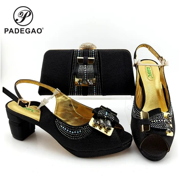 

Nigerian Women Matching Shoes and Bag Set Office Lady Shoes and Bag in Black Color Mature Style Shoes for Party