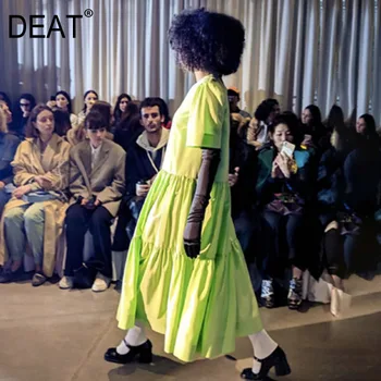 

DEAT2020 Summer New Fashion Clothes High Quality Lantern Sleeve Ruffles Hem Loose Super Size Dress Loose Feminina Dresses QJ221