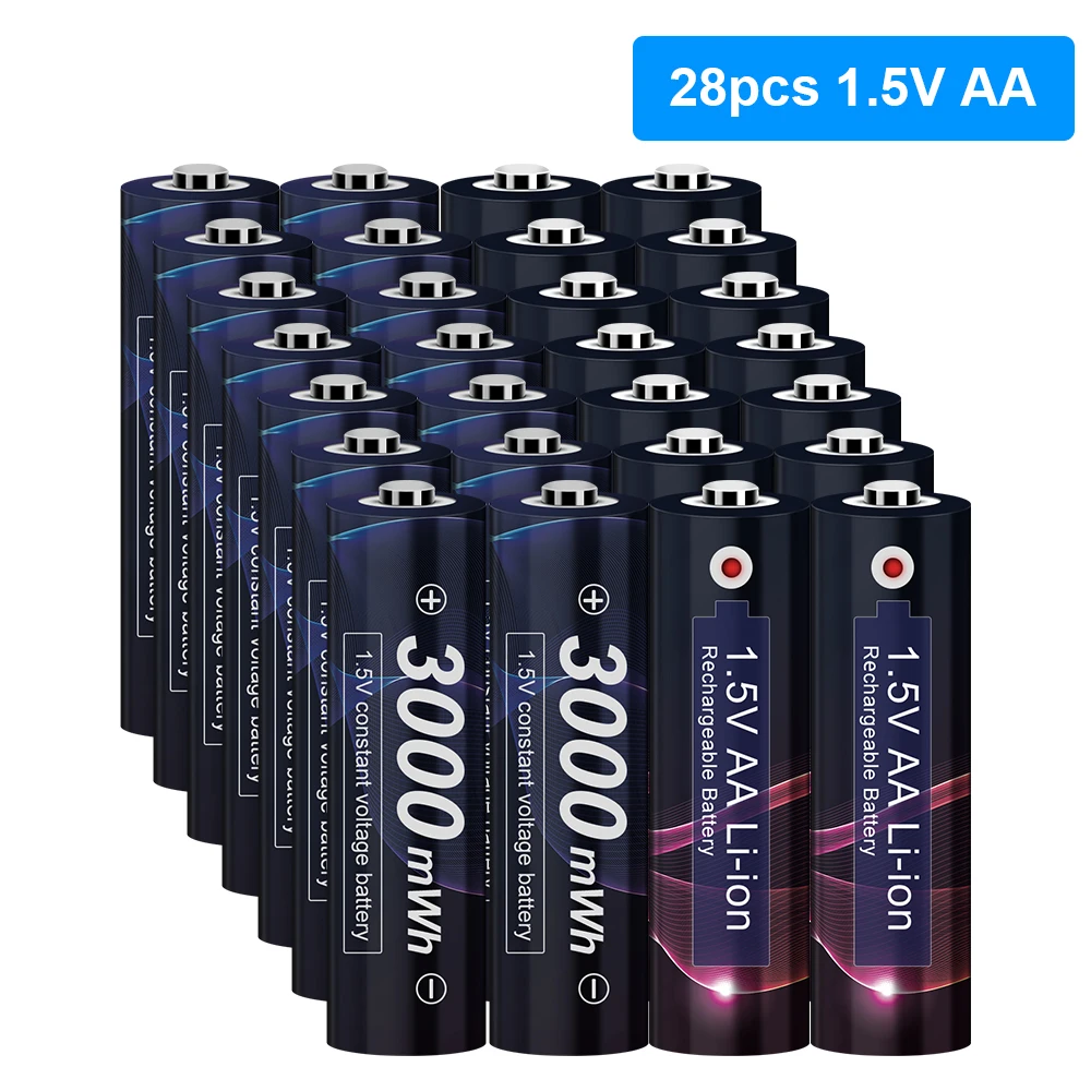 28pcs 3000mWh AA 1.5V Lithium Rechargeable Batterias for Headlight Detector 1.5v Li-ion Battery 