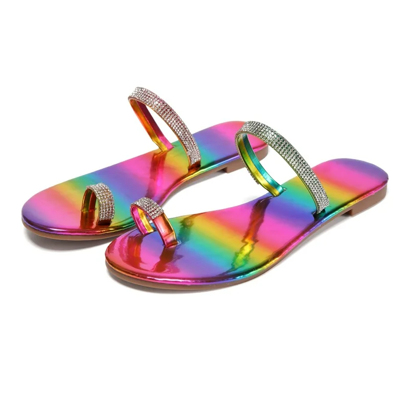Casual Rainbow Slipper Women Shoes Fashion Beach Flat-heeled Flip-flops Sandal Summer Cool Slippers Comfortable Free Ship
