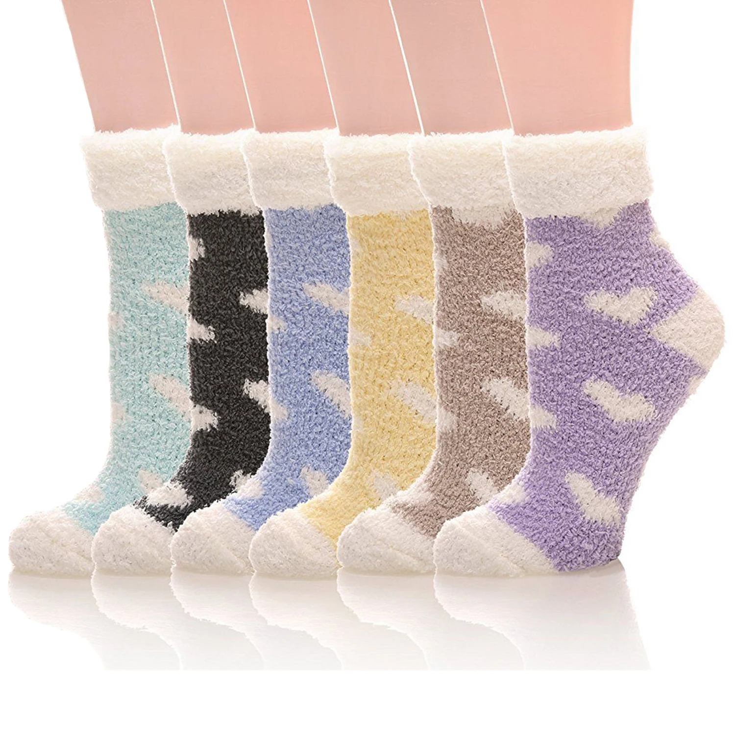 long socks for women 5 Pair Candy Warm Lady Heart Cute Winter Kawaii Thick Casual Women Socks Fuzzy Fluffy Warm Socks Short Cute Cotton Socks Female nike socks women