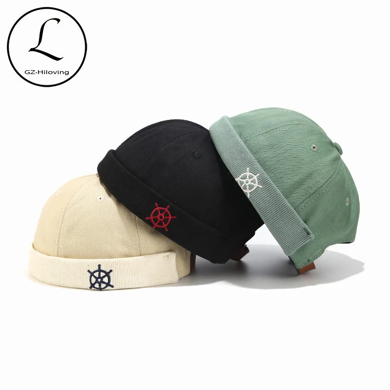 Черные короткие шапки в стиле ретро с изображением тыквы матросского черепа для