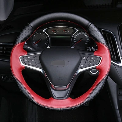 DIY крышка рулевого колеса автомобиля из натуральной кожи для Chevrolet Explorer Malibu XL Buick Velite 5 автомобильные аксессуары - Название цвета: Volcanic red