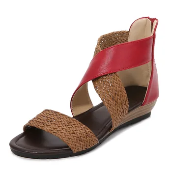 

Women Sandals Summer beauty Roma Sexy Fish Mouth Style Rhinestone Flat Solid Color Peep Toe Buckle Sandals Shoes