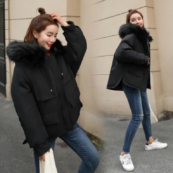 

2019 New Style Winter Korean-style Hooded Large Fur Collar Cotton Overcoat Students Loose-Fit Slimming Short down Jacket Cotton-