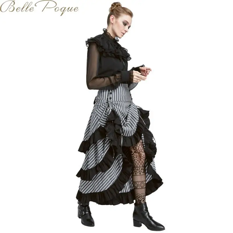 Belle Poque, Ретро стиль, женские юбки, полосатые юбки с оборками, асимметричная элегантная юбка миди,, юбки с высокой талией