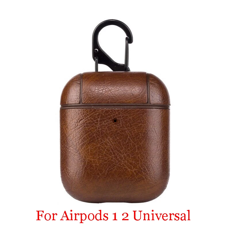 Кожухи головных телефонов для Apple Airpods ремешок роскошный кожаный с кнопками чехол для наушников аксессуары для iphone Airpods чехол - Цвет: Dark Brown